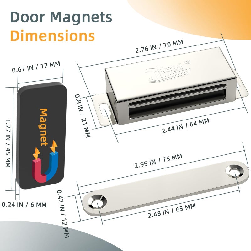 Jiayi Magnetic Cabinet Door Catches 2 Pack Heavy Duty Magnetic Door Latch 110lbs Cabinet Magnets Latches Stainless Steel Magnetic Door Catch for Heavy Door Closing Cupboard Door Closure Magnet - Image 2